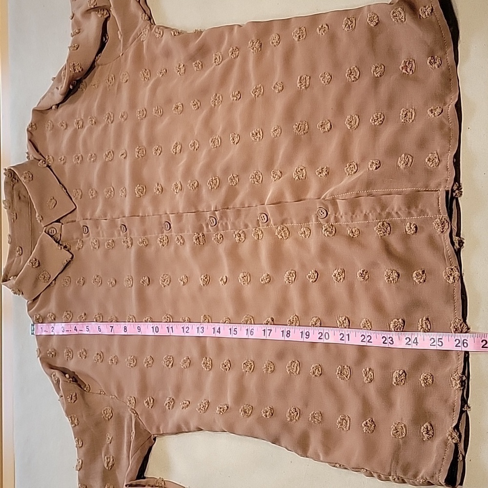 Ubranded Size M Milky Chocolate Brown Swiss Dot Long Sleeve Semi-Sheer Blouse - Picture 8 of 13